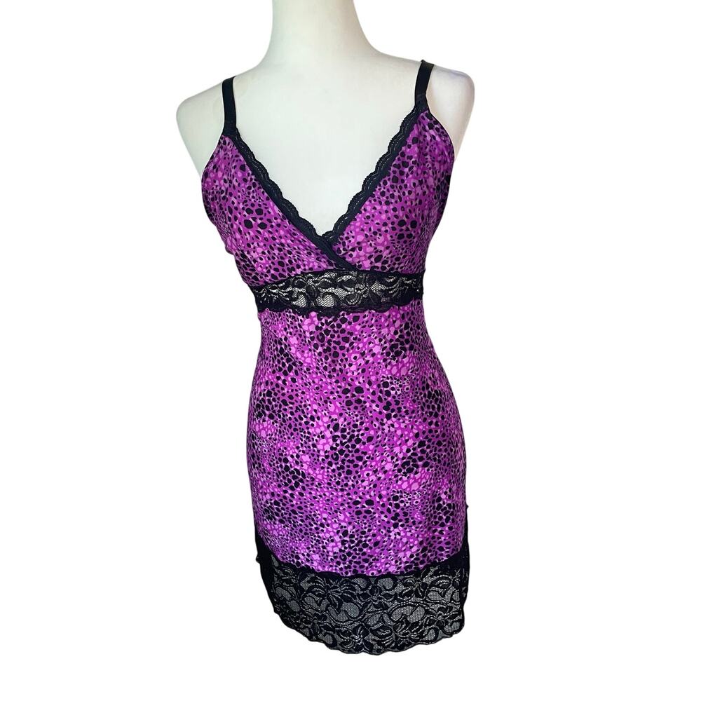 Delta Burke 1X Purple Leopard Lace Slip Dress Y2K -Coquette Lingerie